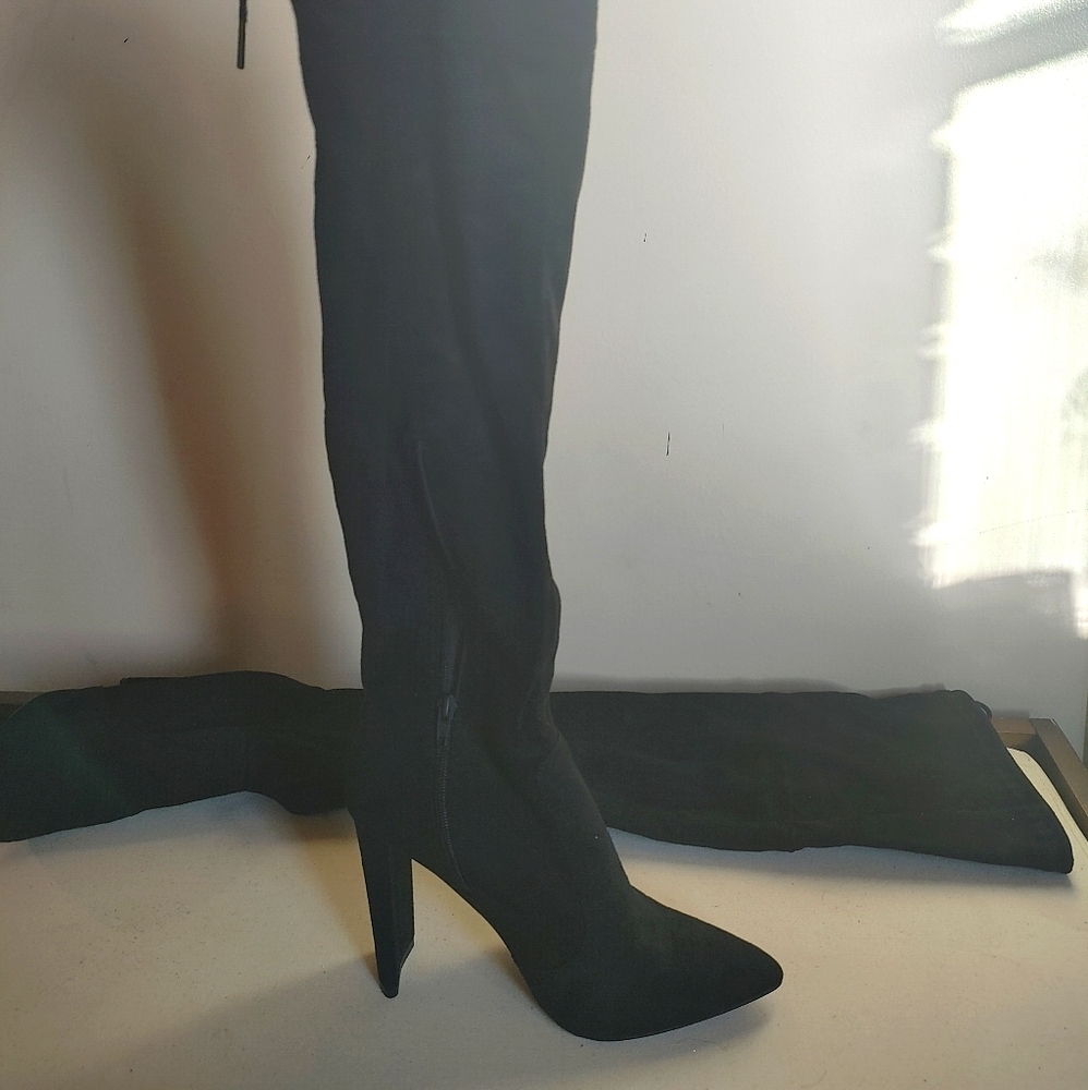 JustFab black faux suede over the knee boots
